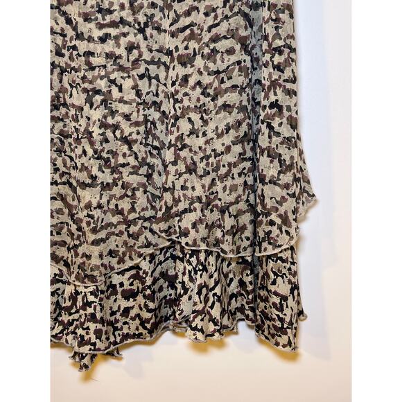 ALFANI Size 16 W Tiered Layered Ruffle 100% Silk Skirt Black Gray Animal Print - Picture 3 of 5